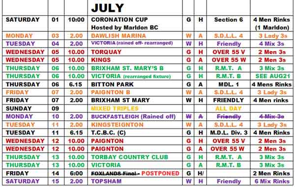 The July fixtures image part 1