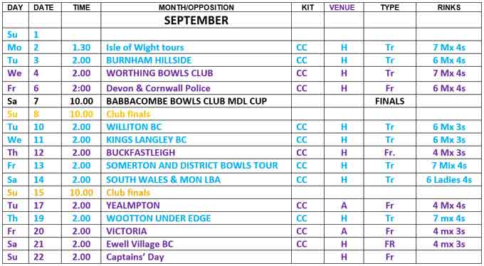 September fixture list