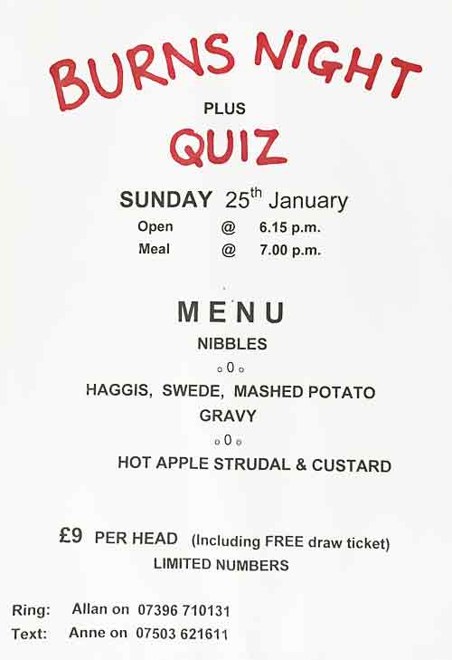 Poster advertising a Burns night.