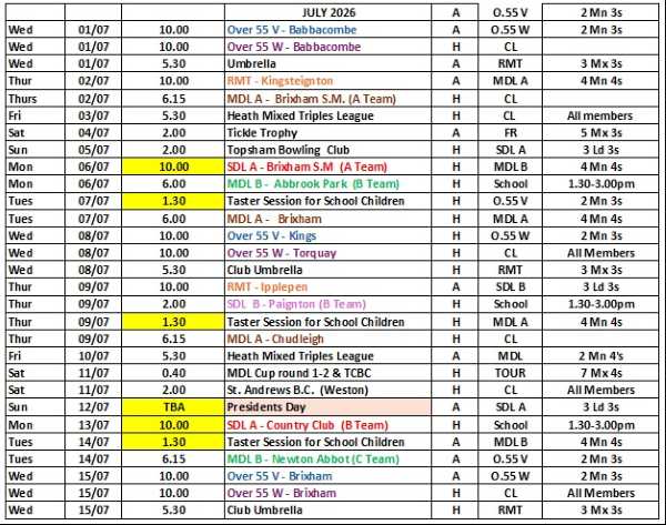 The July fixtures image part 1