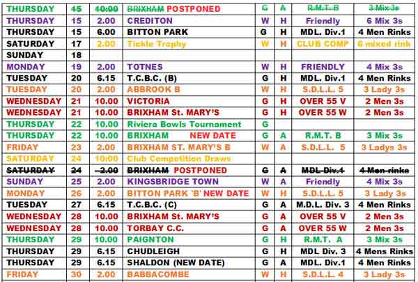 The June Fixture list part 2 image