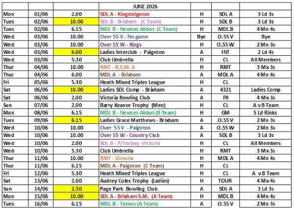 The June Fixture list part 1 image