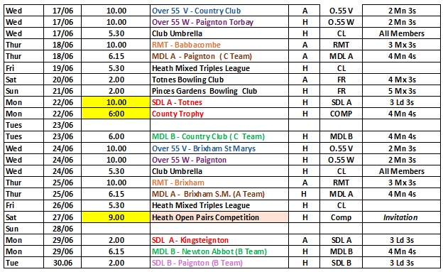 The June Fixture list part 2 image