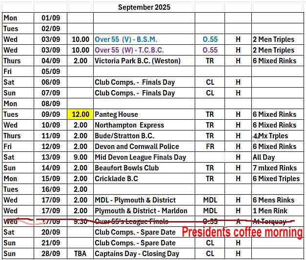 September fixture list
