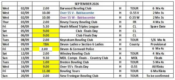 September fixture list